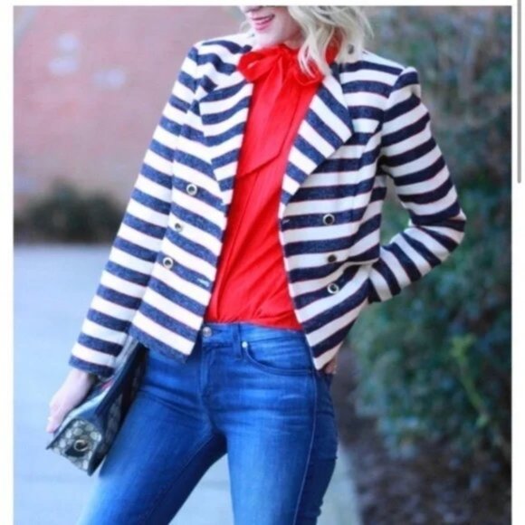 CAbi Collection Tweed Striped Nautical Blazer size 6 Sailor Preppy Pinup Twee - Picture 6 of 16
